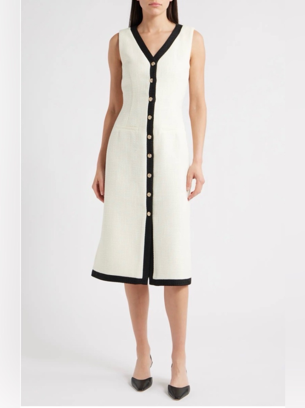 NWT ZOE AND CLAIRE Contrast Trim Sleeveless Tweed Dress Cream - Size XL